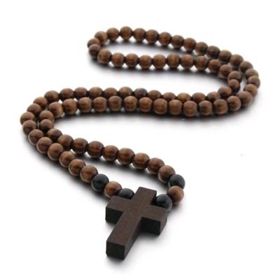 China Pray Wooden Beads Necklace Prayer Wooden Pendant With Cross Accessories Jewelry Decoration For Men for sale
