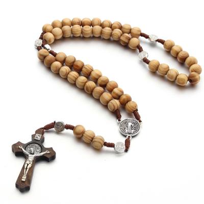 China Pray Necklace Beads Wooden Prayer Accessories Cross Pendant Jewelry In Christianity Stock Decoration for sale