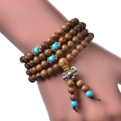 China Pray 2021 New Wooden Beads Prayer Wooden Pendant Necklace With Turquoise Accessories Jewelry Decoration for sale