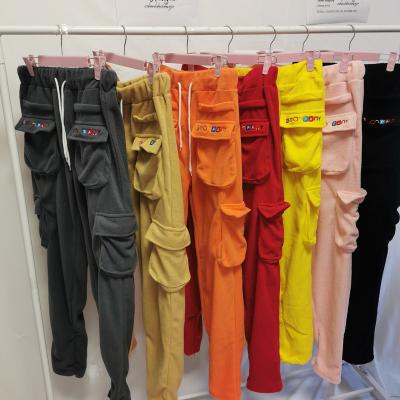 China S-2XL Fashion Drawstring Mid Waist Casual Warm QUICK DRY Unisex Fleece Thick Jogging Cargo Pants Pockets Stacked Sweatpants Men for sale