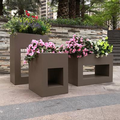 China Outdoor Stainless Steel Flowerpot Brushed Garden Flower Pots Anti Wear for sale
