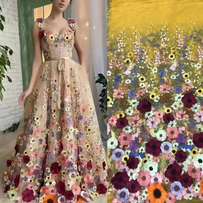 China Viable Classic Colorful Embroidered Flowers Applique Mesh Tulle High Quality Dress Lace Fabric For Sewing African Nigerian Dress for sale