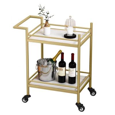 China Gold Luxury Lightweight Multilayer Frame Dining Trolley Stainless Steel Metal Trolley Family Hotel Restaurant Trolley for sale
