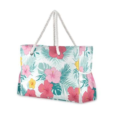 China 100% Eco-Friendly Custom Floral Printing Business Week Tote Bag Handbags Beach Waterproof Utility Bags For Women for sale