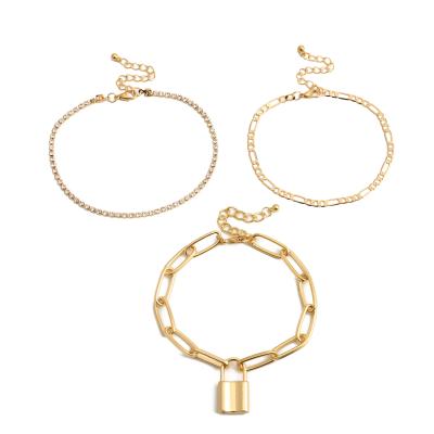 China Punk Multiple Chain Jumpsuit Set Tassel Rhinestone Lock Anklet Chain Pendant Gift For Women for sale