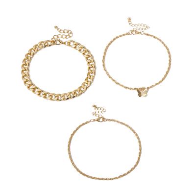 China Romantic Women Anklet Sets Twist Chain Gold Plated And Sliver Plated Butterfly Cuban Link Anklet Chain for sale