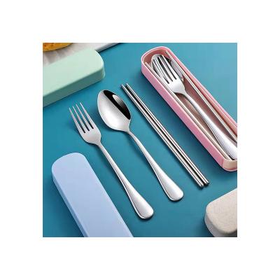 China Sustainable Custom LOGO stainless steel spoon chopsticks fork 4pcs set of Korean portable tableware creative gift set for sale