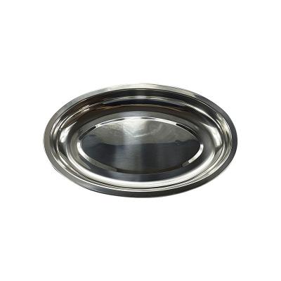 China Sustainable High Quality Stainless Steel Oval Shape Plate Food Serving Dishes Dinner Plates for BBQ Hotel Restaurant for sale