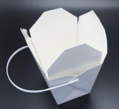 China Disposable Rectangular Noodle Rice Food Lunch Paper Box With Handle Folding Take Out Fast Food Paper Box for sale