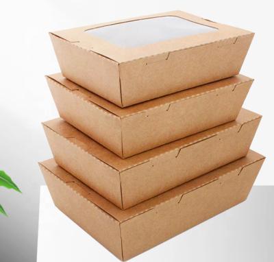 China Rectangular Disposable Kraft Paper Cookie Boxes With Clear Window Lid Disposable Take Out Paper Food Containers Packaging Box for sale