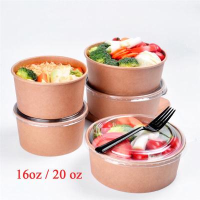 China Disposable Kraft Paper Box Packaging For Food Disposable Biodegradable Round Take Out Paper Box Bowl With Lid for sale