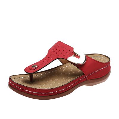 China 2022 New Fashion Summer Women's Metal Feature Flip Flops Wedge Pattern Trend Roman Style Women Decorative Flip Flops Wedge Sandals for sale