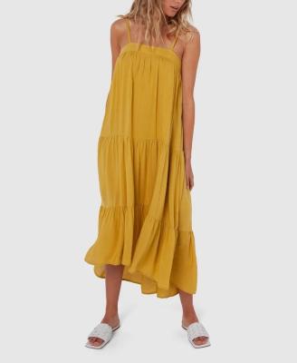 China Square Adjustable Comfort Flowy Rayon Women Neck Straps Gathered Rows Edge High Low Midi Dress for sale