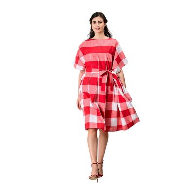 China Fashion girls plaid cotton dress breathable wholesale red white summer printed cotton fabric for ladies dresses for sale