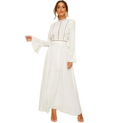 China 2020 New Style Anti-Static Wholesale White Boutique Style Women Long Sleeve Dresses 100% Polyester for sale