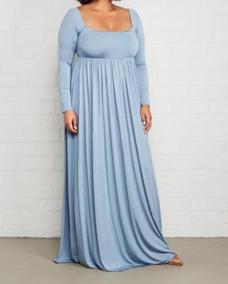 China Customized Breathable Long Sleeve Empire Square Neck Curvy Classic Modal Tank Maxi Plus Size Dress for sale