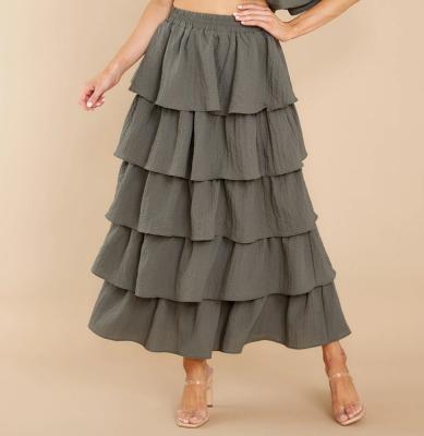 China Custom Product Women Breathable Elastic Waistband Fully Flirty Tiered Maxi Skirt for sale