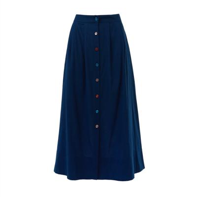 China Wholesale Plus Size Women's Clothing Blue Cotton Canvas Long Skirts With Single Row Color Buckle for sale