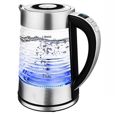 China 360 Degree Rotation Low Multi Purpose Hotel Kettle Manufacturing Electric Blue Led Light Weight Smart Electric Tea Kettle Glass for sale