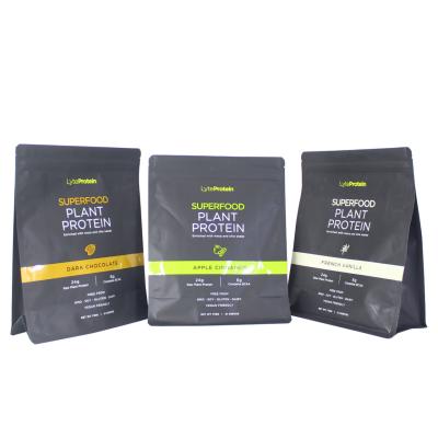 China Uv Spot Custom Print Mylar Flat Bottom Bag Frosted Black Superfood Pouch With Zip Lock for sale