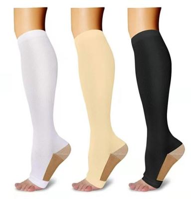 China Open High Toe Nylon Girl Shaping Knee Compression Women Socks Ladies Breathable Sleep Stockings Design Customized for sale