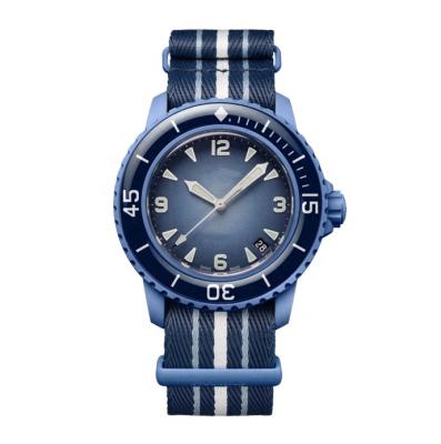 China Day/Date Hot Best quality 50 fathoms Bioceramic Waterproof luxury Atlantic Ocean watch quartz movement for blancpaines x swatchs for sale