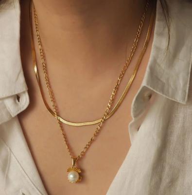 China FASHION Trendy Gold Layered Necklace Set Fishbone Flat Chain Necklace Snake Necklaces Women Jewelry for sale