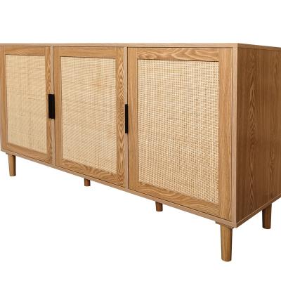 China Adjustable (other) New Design factory supply Popular Living Room Furniture Sets Wooden MDF with Natural rattan cabinet 3 Door Storage for sale