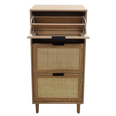 China Stackable storage cabinet Factory supply Stackable Shoe Storage Cabinet shoe organizer wooden with real rattan shoe cabinet organizer for sale