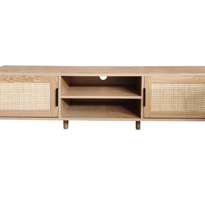 China New design TV stand Factory supply Modern tv cabinet living room Furniture Natural rattan cabinet doors Wooden Entertainment Table for sale