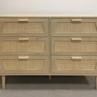 China Modular Factory hot sale supply modern vintage chest cabinet 6 drawers storage cabinet real rattan furniture living room dresser for sale