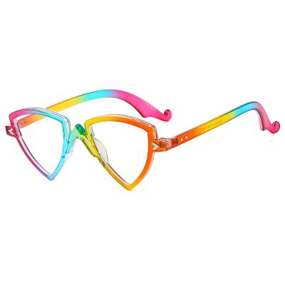 China Fashion Women Rainbow Color Anti Eye Wear Glasses Frames 2023 Blue Light Triangle Glasses for sale