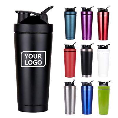 China Stocked 24oz Insulated Stainless Steel Shaker Bottle With Vacuum Double Walled Workout Protein Mix Shaker Cup for sale