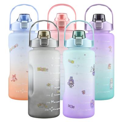 China Custom Gym Tritan Plastic Disposable Outdoor Sport Half Gallon Half Gallon Logo 2L 64oz Motivational Water Bottle With Time Markers for sale