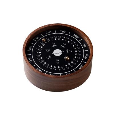 China Wall Calendar New Sundial Planet Crafts Perpetual Circular Creative Table Black Walnut Wooden Advent Calendar For Kids for sale