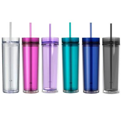 China Sustainable Acrylic Lean Tumbler With Lid And Straw Double Wall Tumbler Cups Insulated Plastic Water Cup 16oz for sale