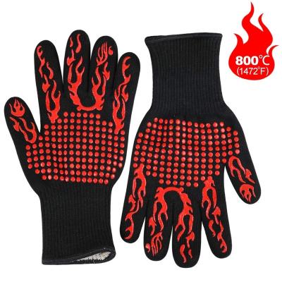 China Outdoor Picnic BBQ Grill Gloves Custom Logo Barbecue Glove Easily Cleaned High Temperature 800 Degree for sale