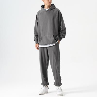 China Wholesale Breathable Good Quality Loose Two Piece Sweatpants And Hoodie Set 400gsm Heavy Cotton Sportswear Men Tracksuit for sale