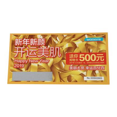 China Wholesale Custom Printing Casino Reward Business Gift Activation Card Delivery Scratch Off Card for sale