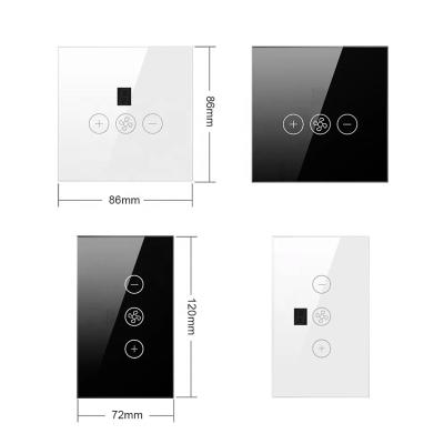 China Smart Home System EU/UK Standard Tuya Smart Home WiFi Fan Touch Speed Regulator Glass Switch APP Voice Control Smart Ceiling Fan Switches for sale