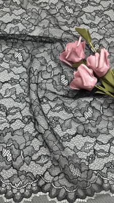 China Corded Mesh Lace Fabric Black Embroidered Lace Fabric Leafy Lace Embroidery Fabric for sale