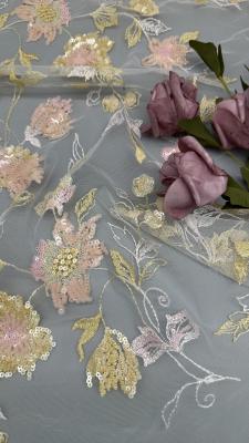 China Embroiderey Lace Fabric Beaded Sequin Floral Elegant And Breathe Luxury Occasion Fabric for sale