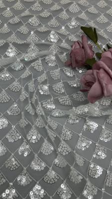 China Leafy 3D Floral Fabric Sequin Elegant Mesh Lace Fabric Luxury Occasion Evening Fabric for sale