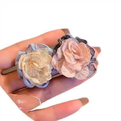 China Cute New fresh compact handmade stud earrings with 925 silver needle cloth fabric crystal Mermaids pearl flowers earrings for sale