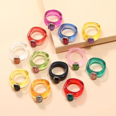 China Fashion Jewelry Candy Acrylic Ring Lady Handmade Cute Colorful Plastic Thick Resin TRENDY Retro Ring for sale