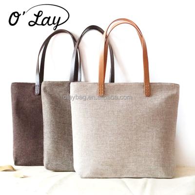 China 2018 Promotional Eco Friendly Handled Cotton Jute Bag With Leather Handles for sale