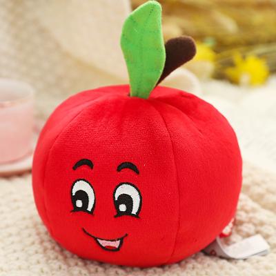 China Sustainable Two Layers Plush Material Hard Stuffed Fruit Apple Shaped Dog Toy for sale