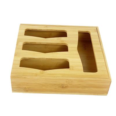 China Compatible Bamboo Wood Kitchen Drawer Ziplock Dispenser Storage Bag Holder Wall Bag Compatible Ziplock Storage Box 4 Piece Set for sale