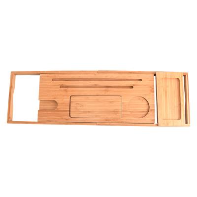 China Sustainable Adjustable Bamboo Bathtub Tray Trolley For Luxury And Relax With Wine Glass Holder Reading Rack Bamboo Bath Tray Trolley for sale