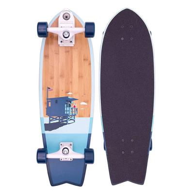 China Wholesale Durable 7 Ply High Quality Canadian Maple Full Blue Fish Shape Fast Speed Surf Skateboards for sale